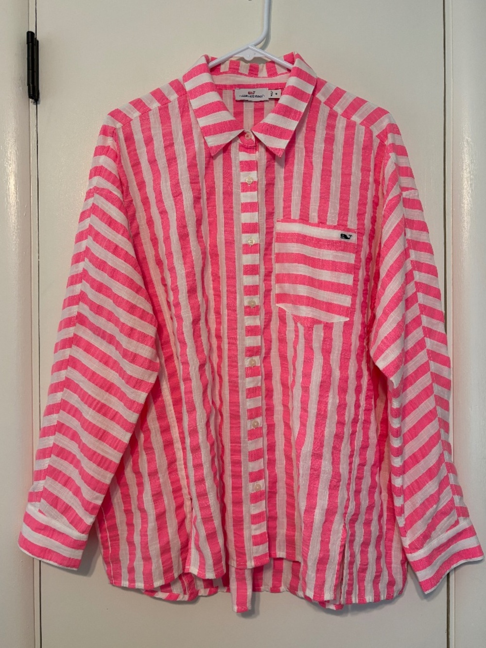 Vineyard Vines Womens Pink/White Stripe Button-Front Shirt Top Blouse Sz 16 Logo